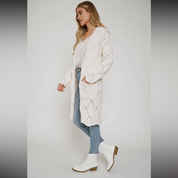 🆕Chenille Cardigan Long With Pockets Cream Off White S, M & L Available - Picture 4 of 4